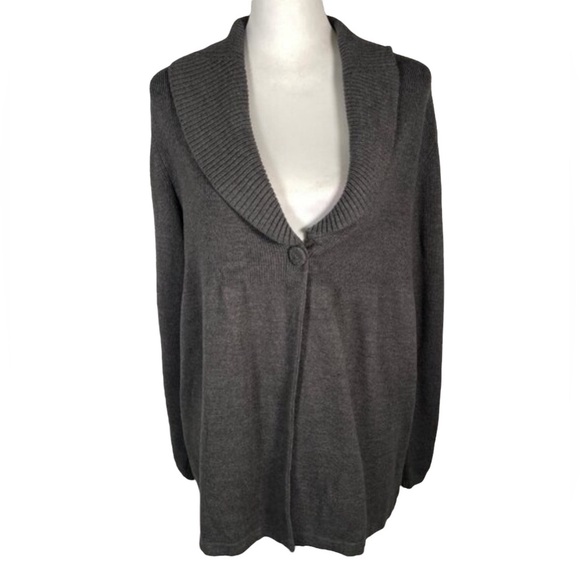 JM Collection Charcoal Gray Shawl Neck 1 Button Lock Long Sleeve Cardigan L - Picture 1 of 12